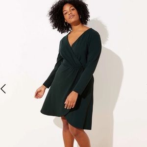 LOFT forest green faux wrap dress